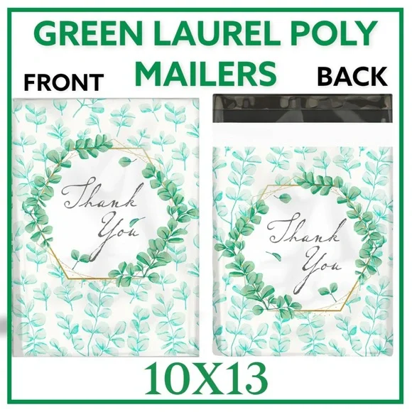 25 10X13 Poly Mailers Green Laurel Thank You Flat Shipping Envelopes - Picture 11 of 11